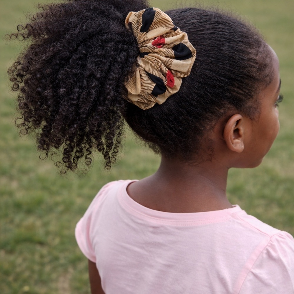 2 Tan and Black Hair Scrunchie. Medium